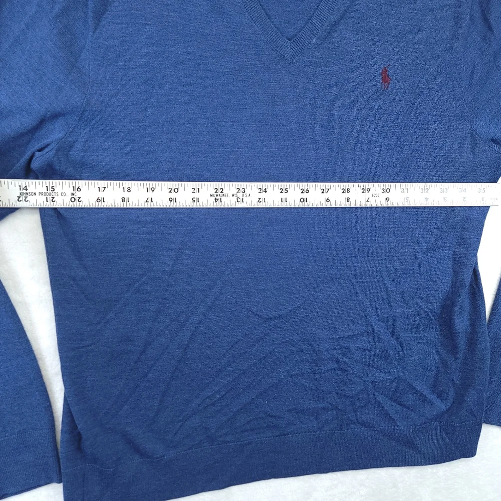 Ralph Lauren POLO Sweater Italian Yarn Men's MEDIUM M Blue Knit V-NECK